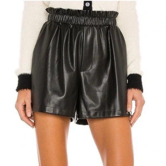 STEVE MADDEN Fonda Shorts Black Faux Leather Moto Boho Biker Glam Size Medium - Picture 1 of 6